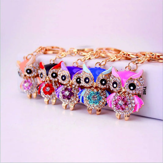 unpioncl Lovely Owl Keychain Rhinestone Crystal Keyring Key Ring Chain Bag Charm Pendant Gift