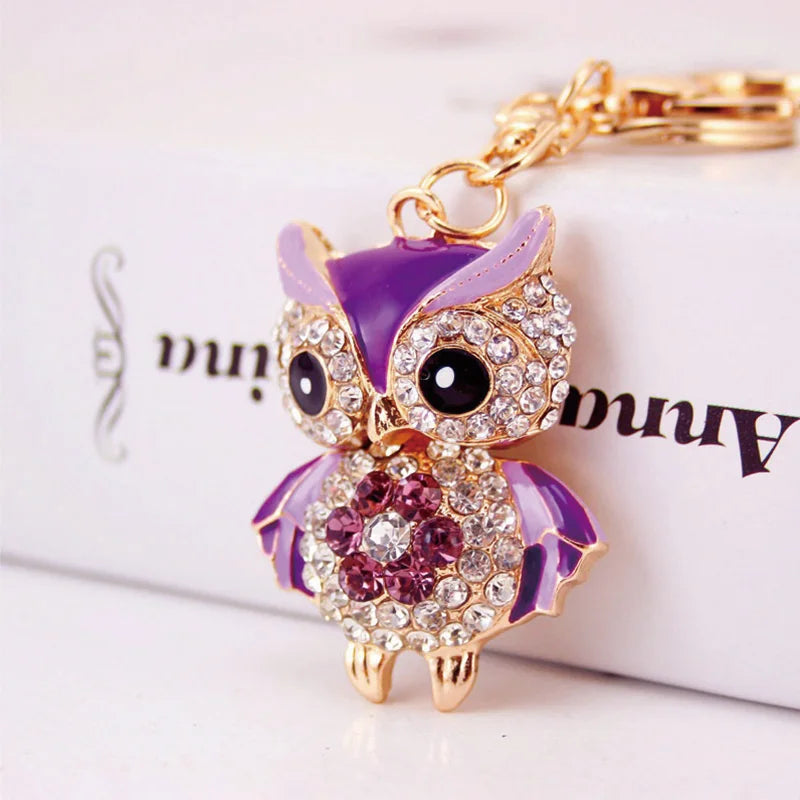 unpioncl Lovely Owl Keychain Rhinestone Crystal Keyring Key Ring Chain Bag Charm Pendant Gift